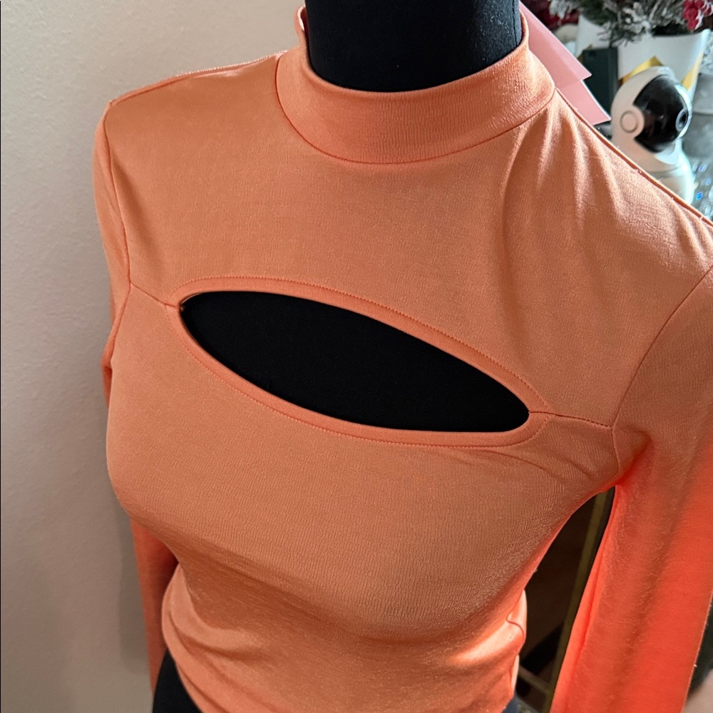 Topshop Coral Orange Shimmer Cut-Out Blouse NWT XS